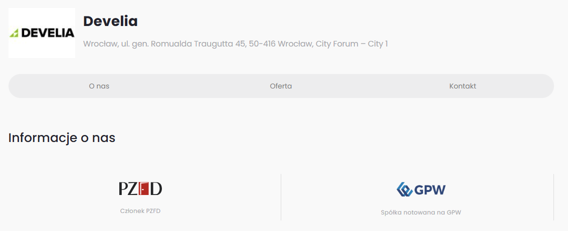 Jeśli firma przynależy do PZFD, informujemy o tym na stronie dewelopera