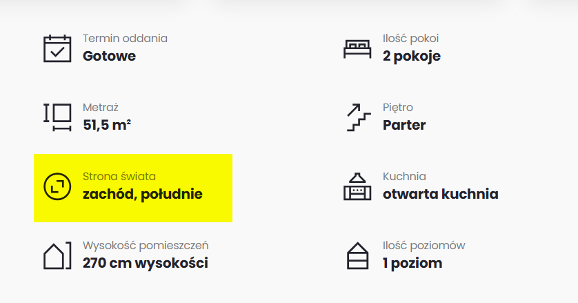 oznaczenie stron świata na portalu rynekpierwotny.pl