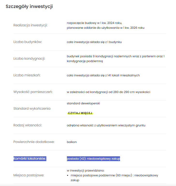 Informacje o dostępności komórek lokatorskich są widoczne w opisach ofert od deweloperów na stronie rynekpierwotny.pl