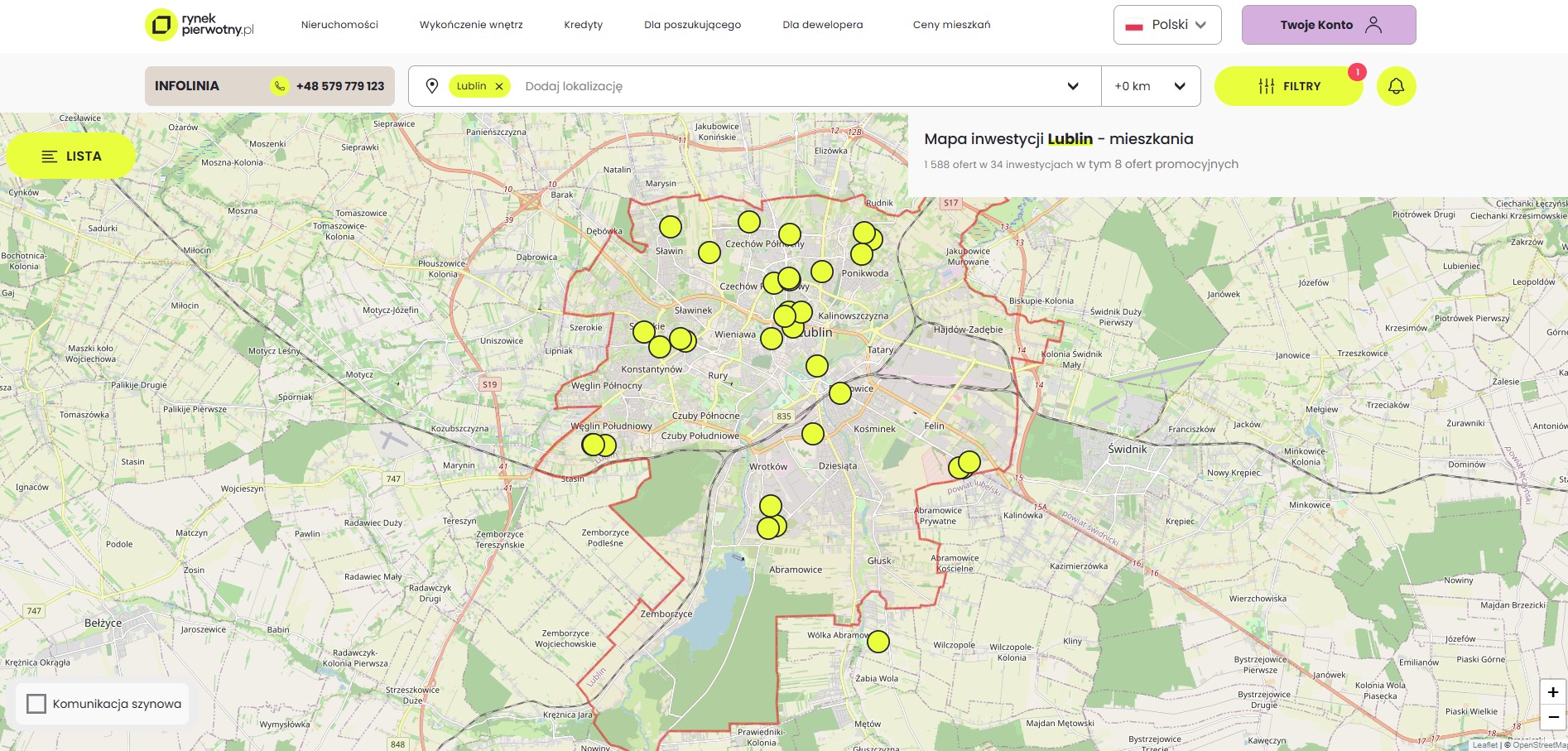 Mapa inwestycji mieszkaniowych w portalu RynekPierwotny.pl