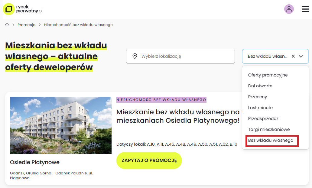 mieszkania bez wkładu własnego na rynekpierwotny.pl