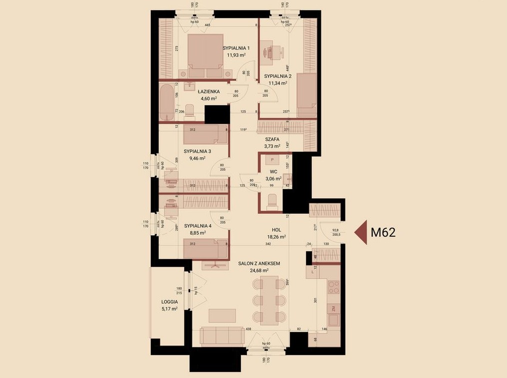 Mieszkanie o powierzchni 95 mkw.