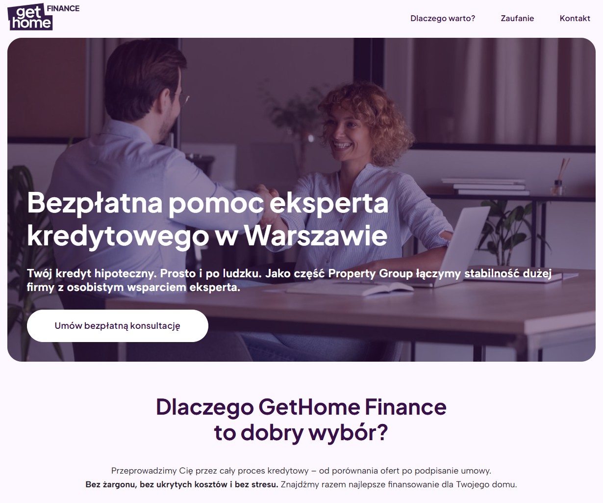 Usługa GetHome Finance pomagająca znaleźć ofertę kredytową na mieszkanie