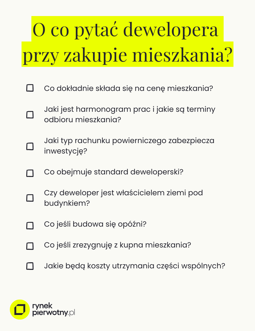 o co pytać dewelopera - checklista