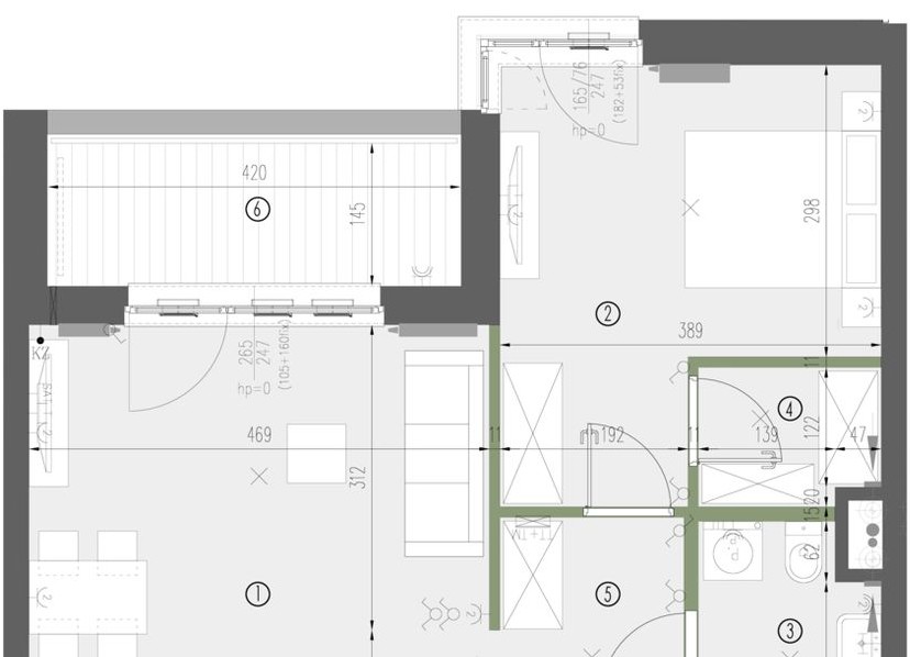 Oznaczenia okien na planie mieszkania